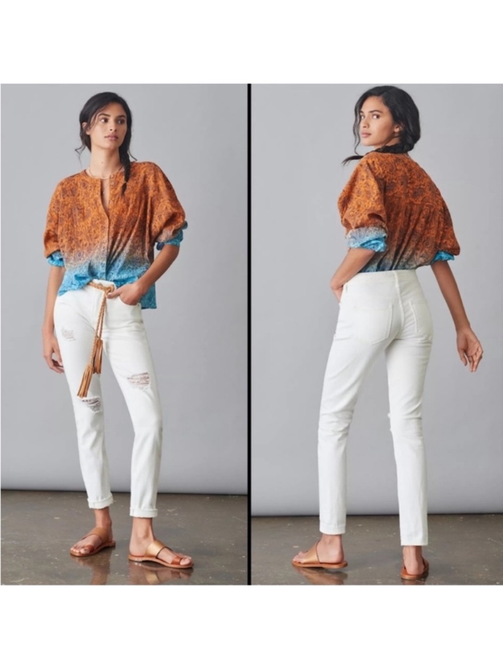 Anthropologie | Pilcro Slim Boyfriend Crop Jean Denim White Cream Ivory 27 Waist